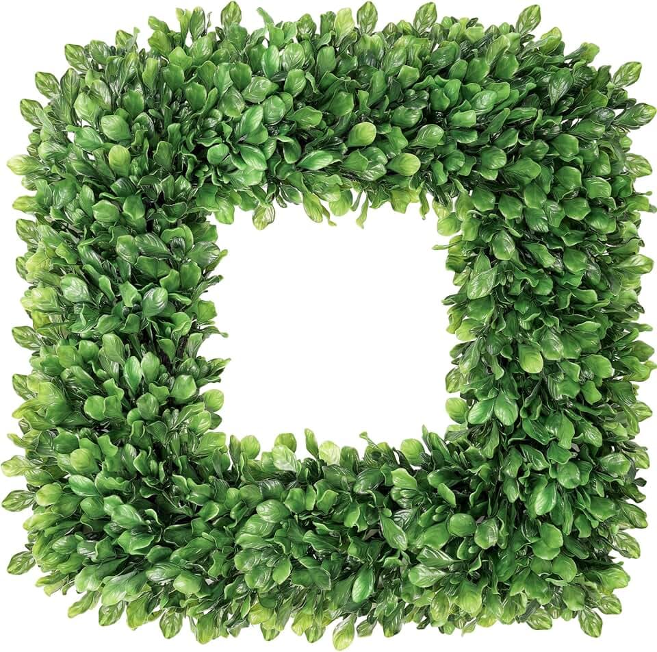 24 Inch Large Boxwood Wreath, Spring Summer Artificial Green Wreaths for Front Door Farmhous Wedding Window Hanging Wall All Year Round Indoor & Outdoor St Patrick's Day Decor