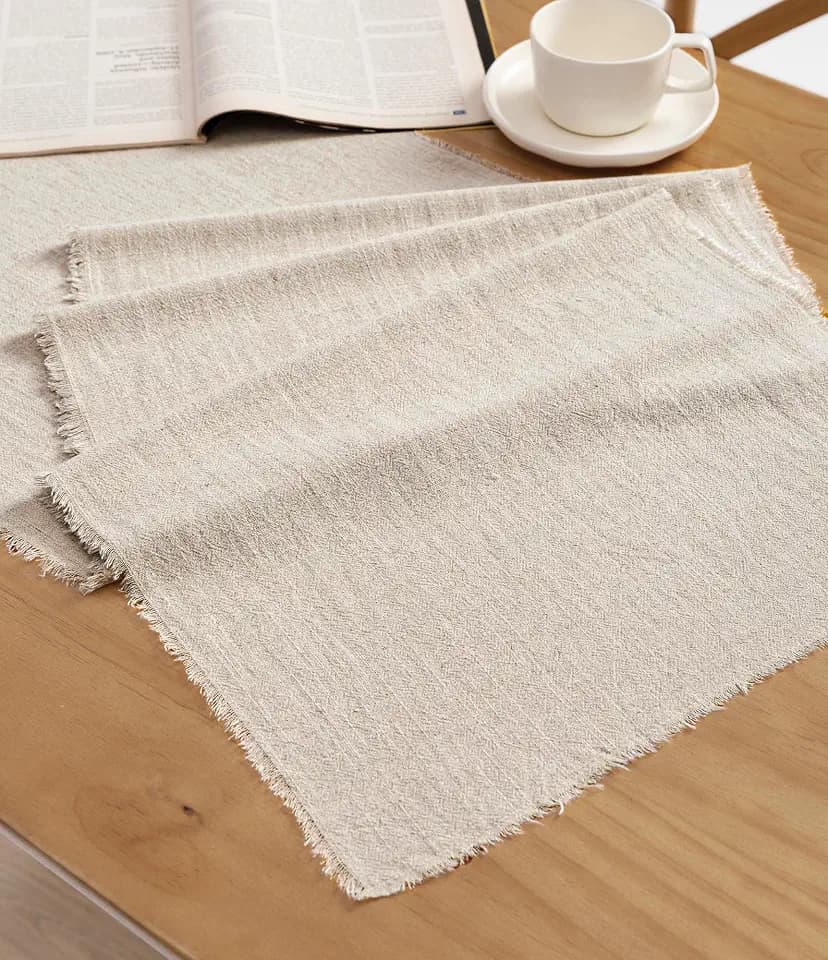 Vitalizart Beige Table Runner 14" x 90" Long Slub Texture Cotton Linen
