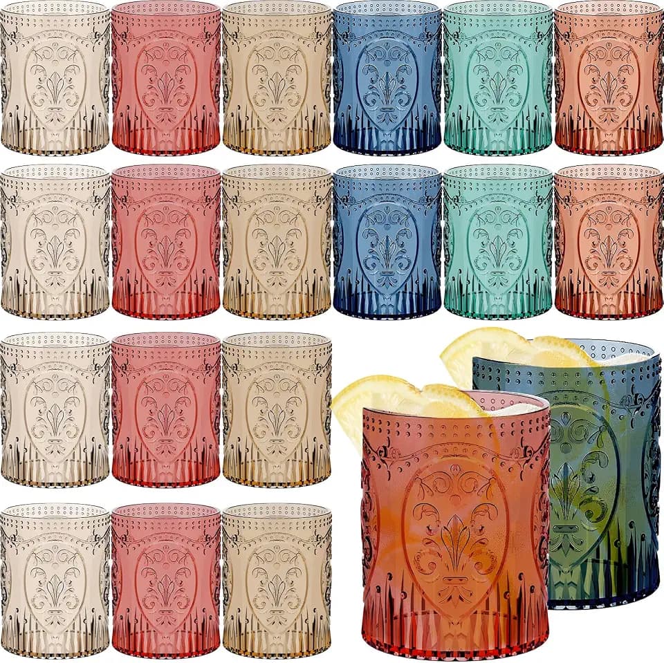 Qinyoung 24 Vintage Plastic Wine Glasses 8.5oz/250ml, Vintage Multicolor