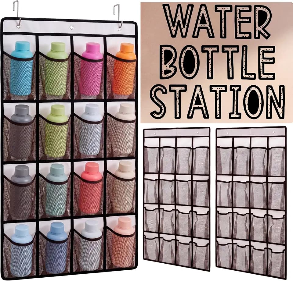 Eaasty 2 Pack Water Bottle Holder for Classroom, 24 Mesh Pocket Organizer