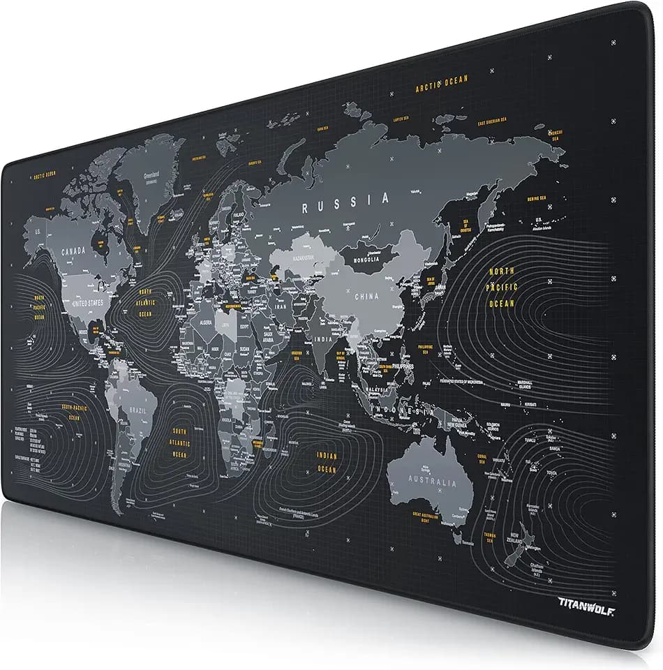 TITANWOLF - XXL Speed Gaming Mauspad Titanwolf Weltkarte 900 x 400mm - XXL Mousepad - Tischunterlage Large Size - verbessert Präzision und Geschwindigkeit