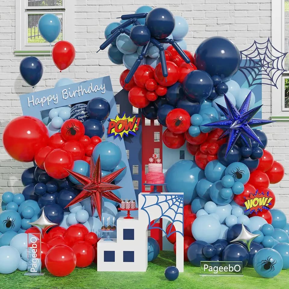 Red and Blue Balloon Arch Kit for DIY Spider Superhero Birthday Party