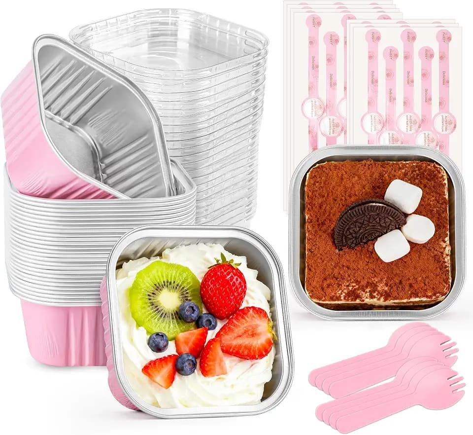 Halloween Mini Cake Pans with Lids, Pink 60 Pack for Bake Sales