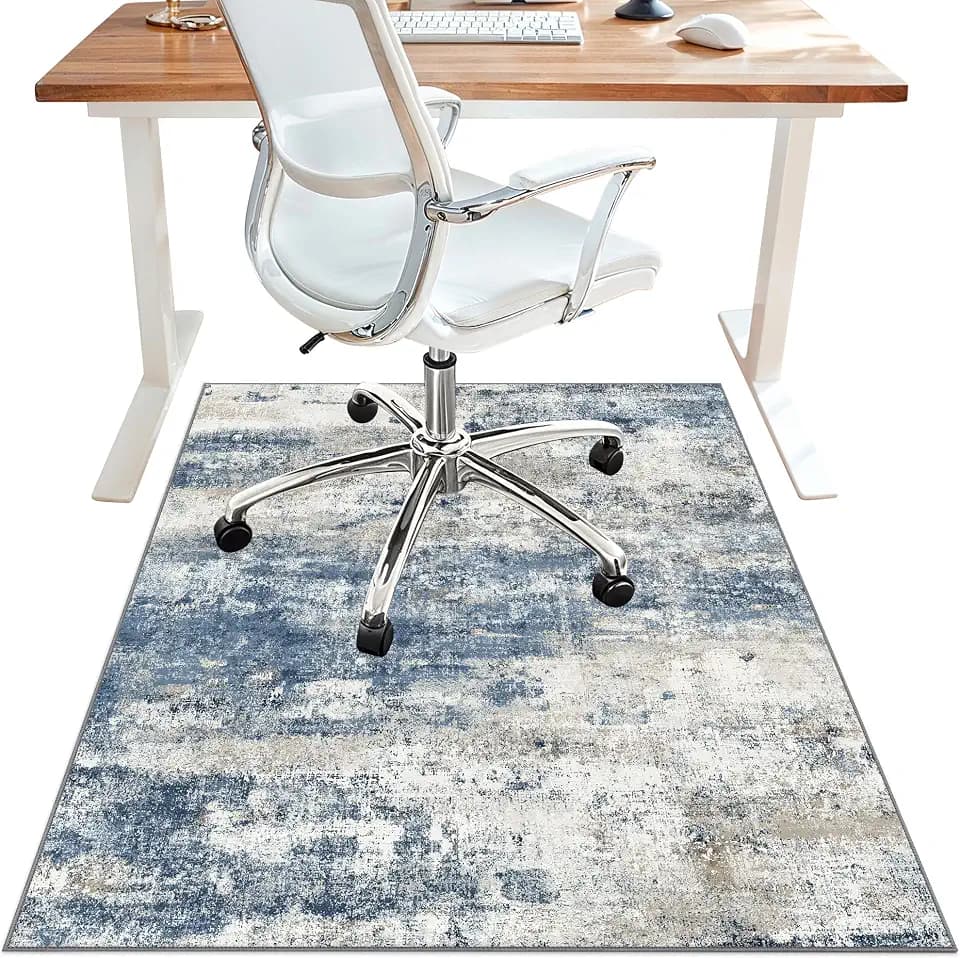 Office Chair Mat for Hardwood Floor, Abstract 48"X 60" Non-Slip Navy Beige