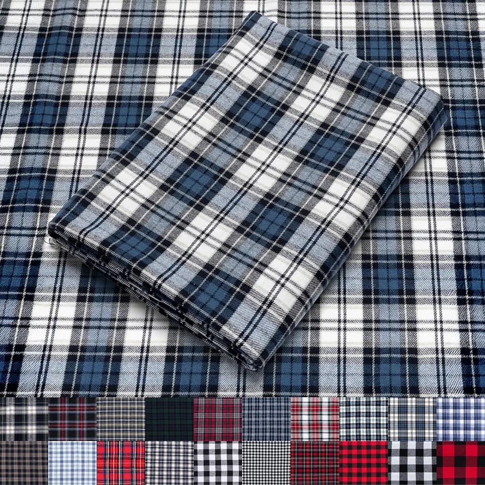 Pico Textiles 1 Yard Bolt Blue & White Tartan Plaid Flannel Fabric