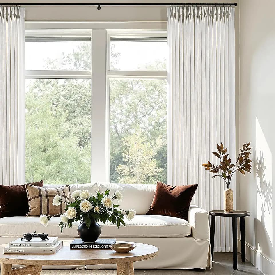 94 Inch Long Pinch Pleated Linen Curtains Semi Sheer 2 Panels Natural