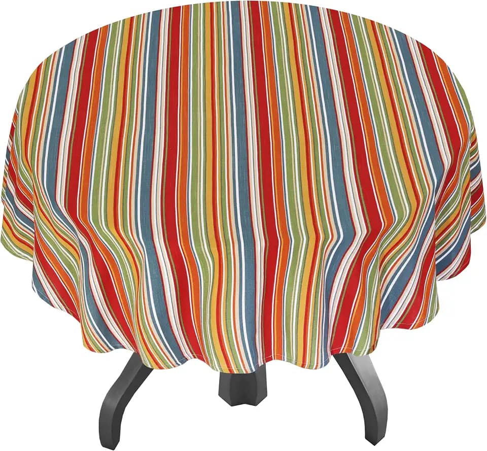 RUVANTI Round Tablecloth 70 Inch, 100% Cotton Table Cloth - Multi Stripe