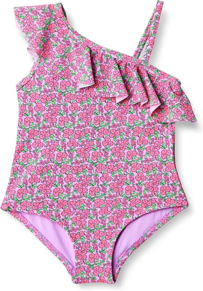 Amazon Essentials Girls and Toddlers' Asymmetric Frill One-Shoulder One-Piece Swimsuit