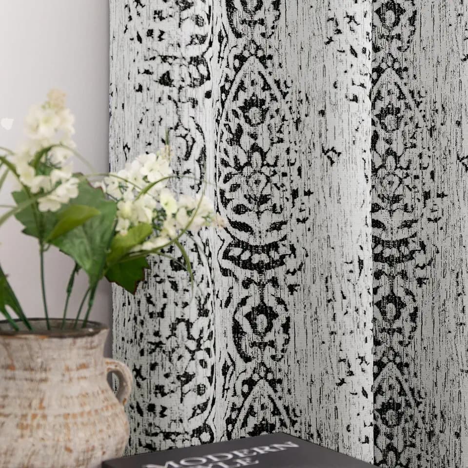 Black Curtains 96 Inch Length for Living Room 2 Panel Set Grommet Damask Medallion Moroccan Patterned Light Blocking Window Curtain Drapes for Bedroom,52x96 Inches Long