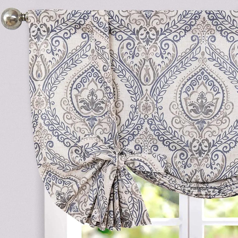 jinchan Linen Kitchen Window Valance Curtain, Tie up, 42x54, 1 Panel, Blue