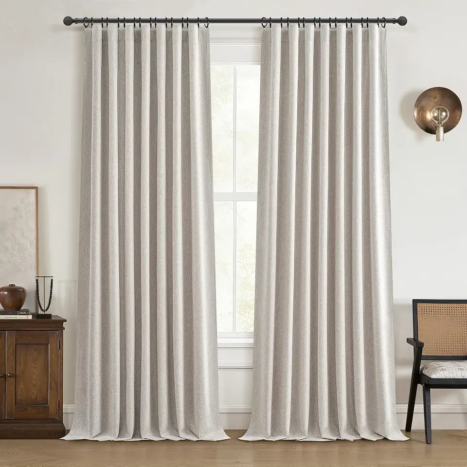 QJmydeco 100 Inch Curtains Complete Blackout Curtains for Bedroom 2 Panels Set, Large Window Custom Length 100 Inches Long Neutral Cream Colored Thermal Drapes for Sliding Glass Doors (W50"xL100 2Pcs)