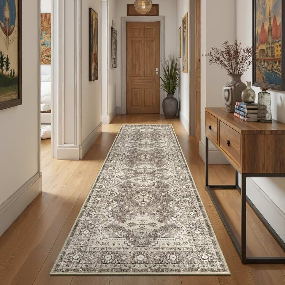 Rugland 2'6"x8 Runner Rug Non Slip, Washable Rug Runners for Hallways Ivory