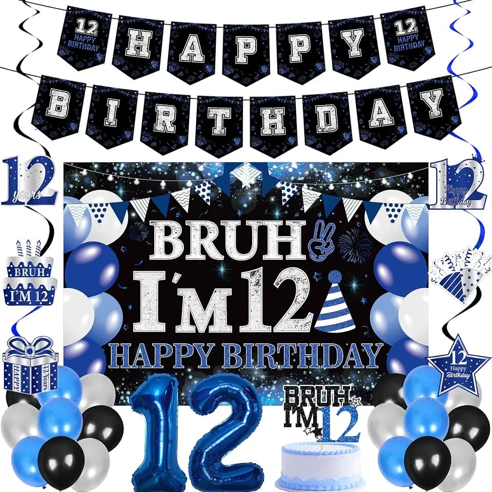 12th Birthday Decorations Boys Balloons - 30 Pcs Blue Black Banner Kit