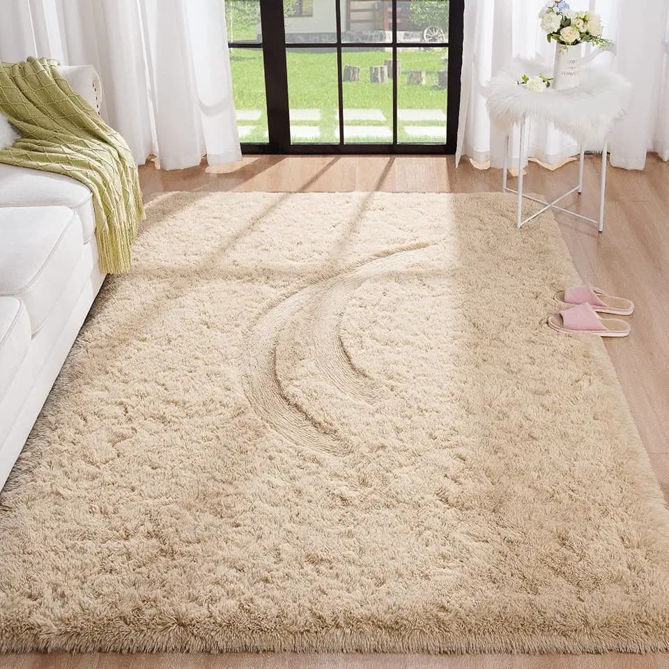 BENRON Beige Fluffy Rugs for Living Room Bedroom 4x6, Washable