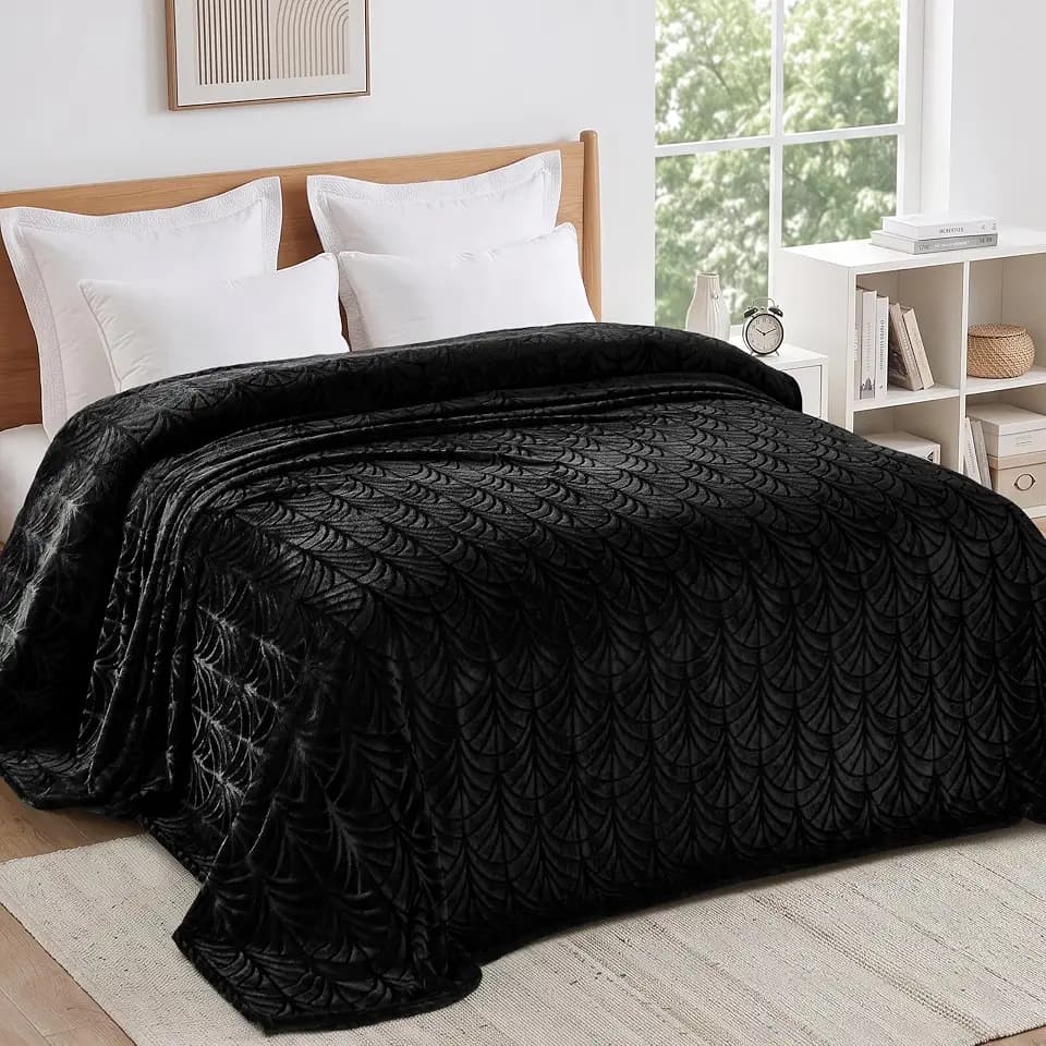 Whale Flotilla Soft Flannel Fleece King Size Bed Blanket, Black