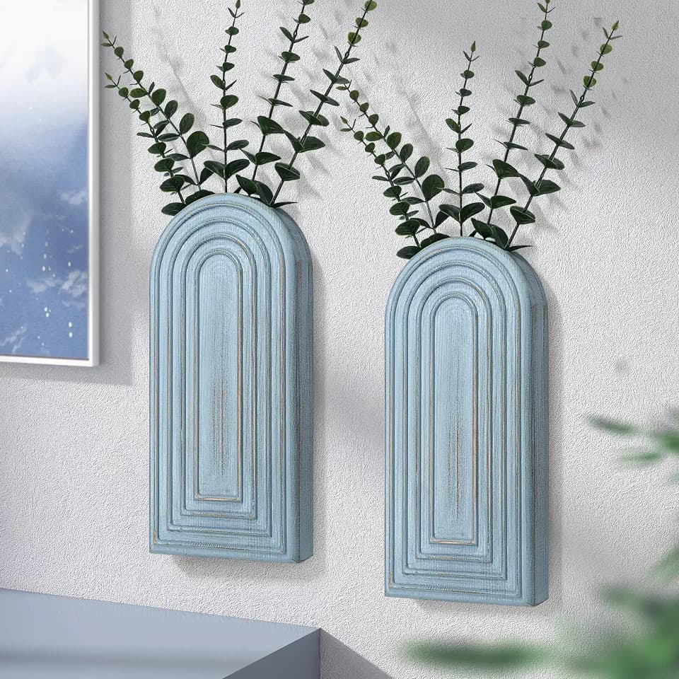 EOSAHR Wall Vase: Wall Planter for Fake Flowers for Living Room Decor, Blue