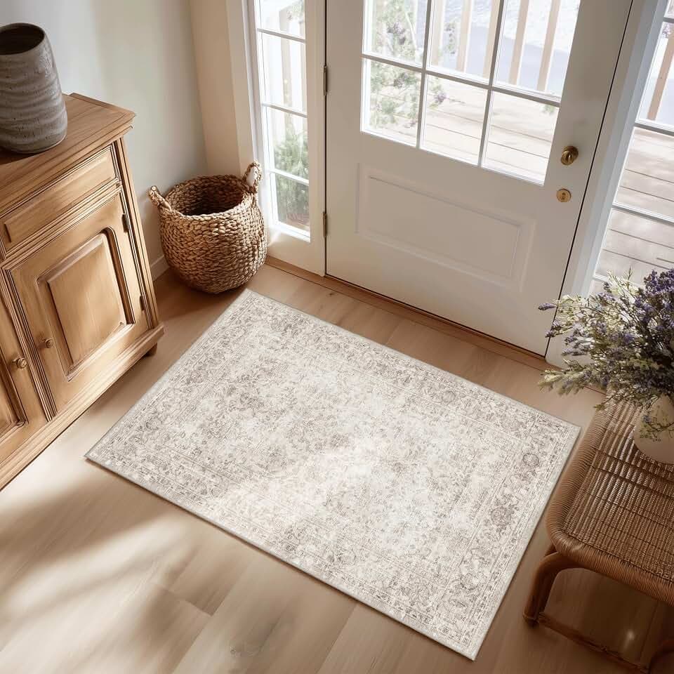 FMFUNCTEX 2x3 Washable Beige Vintage Distressed Retro Small Entryway Rug