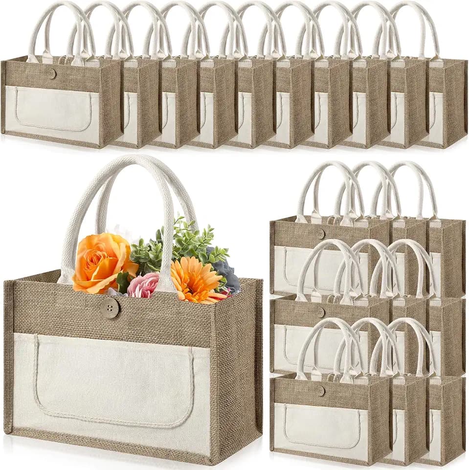 VZZNN 20 Pack Burlap Tote Bag Bulk Large Jute Tote Bag With Handles,Reusable Gift Bag For Women Shopping Market Grocery Holiday Travel Beach Shopping DIY Bags 11.8 x 5.5 x 4.9 inch