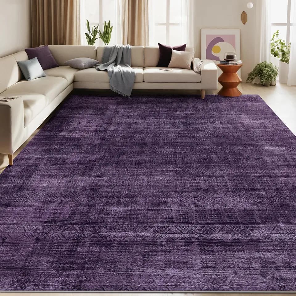 8x10 Deep Purple Eggplant Abstract Area Rug Living Room Boho Ombre Washable