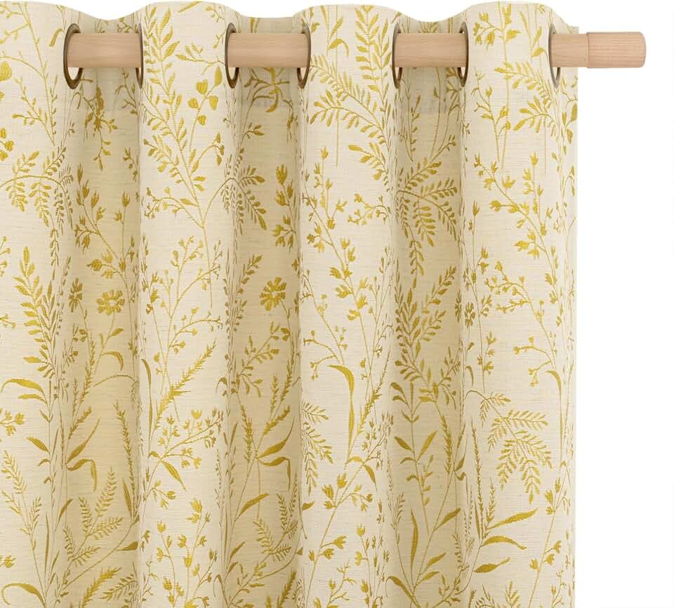 BGment Yellow Vintage Curtains for Living Room 96 Inch Length 2 Panels
