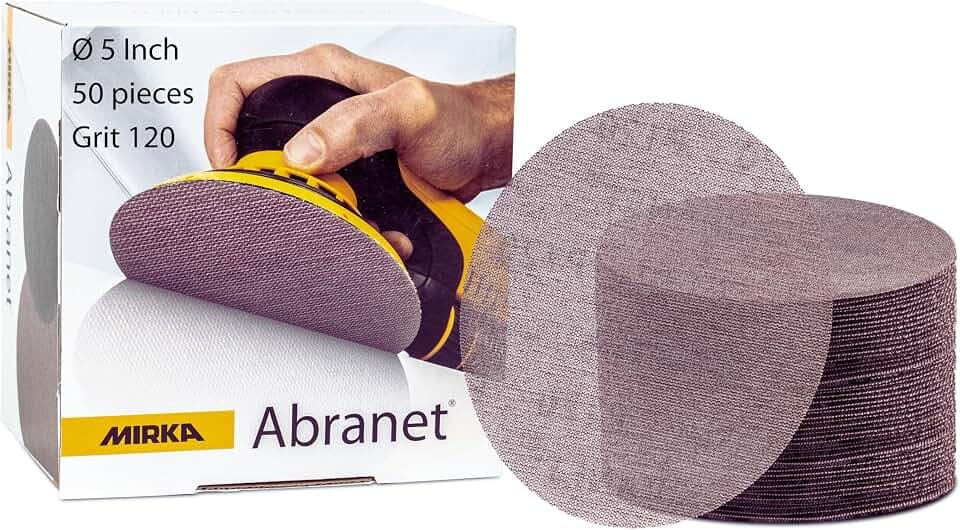 Mirka Abranet 5 Inch 120 Grit Mesh Sanding Discs, Hook and Loop, 50 Pack