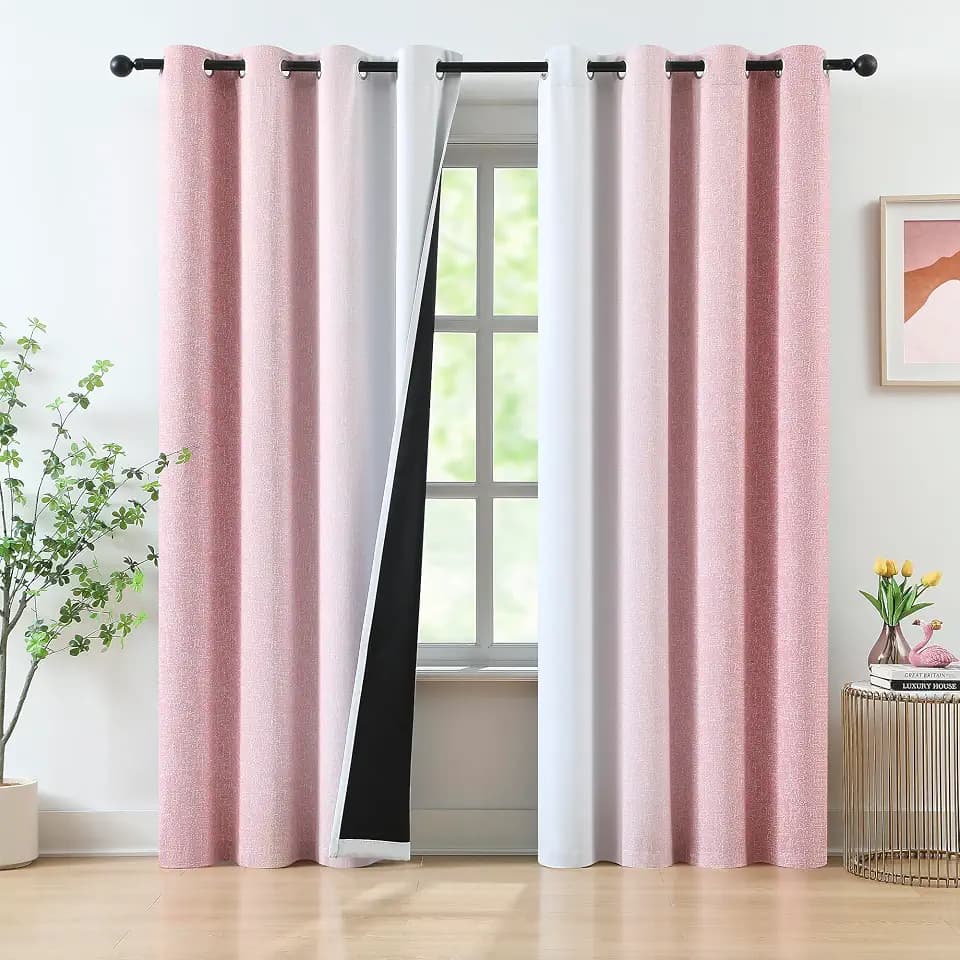 Purainbow Pink Ombre Blackout Curtains 84 Inch Long for Girls Room 2 Panels