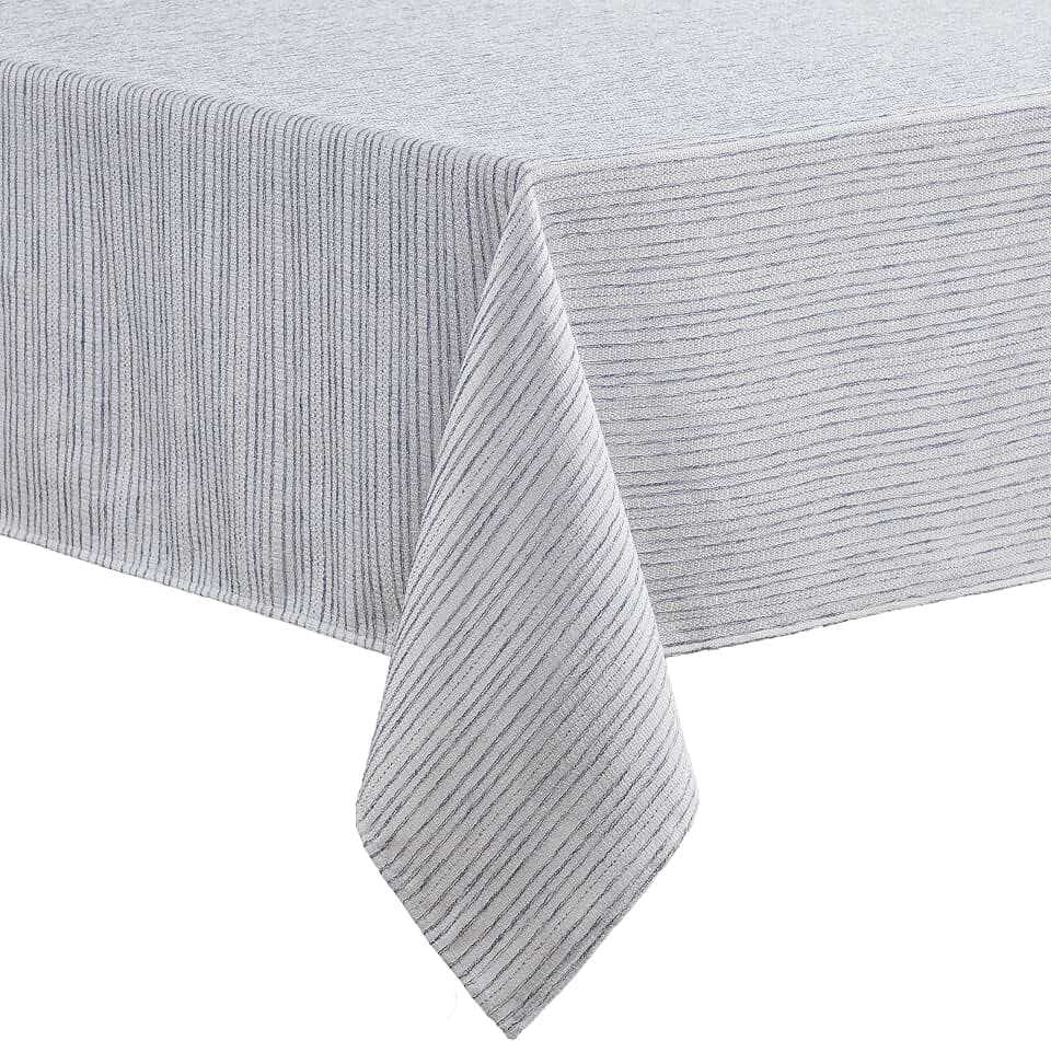 Laura Ashley Thames Striped Decorative Tablecloth, 60" x 120", Blue