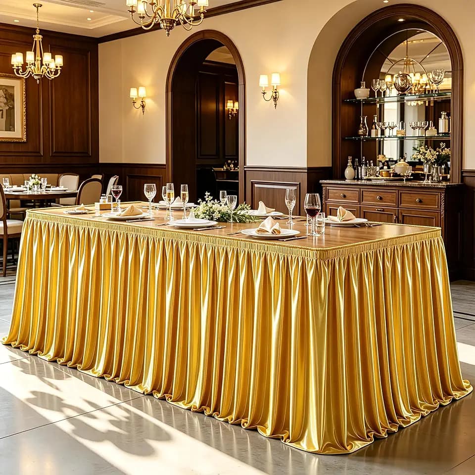 6ft Gold Satin Table Skirt Teacher Desk Skirt for Rectangle Tables