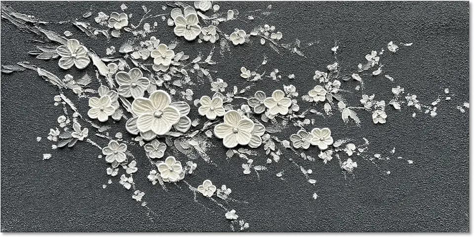 Diathou Art Hand-painted White Flower Tree Art Oil Painting Modern abstract home wall decoration art 24x48 inches