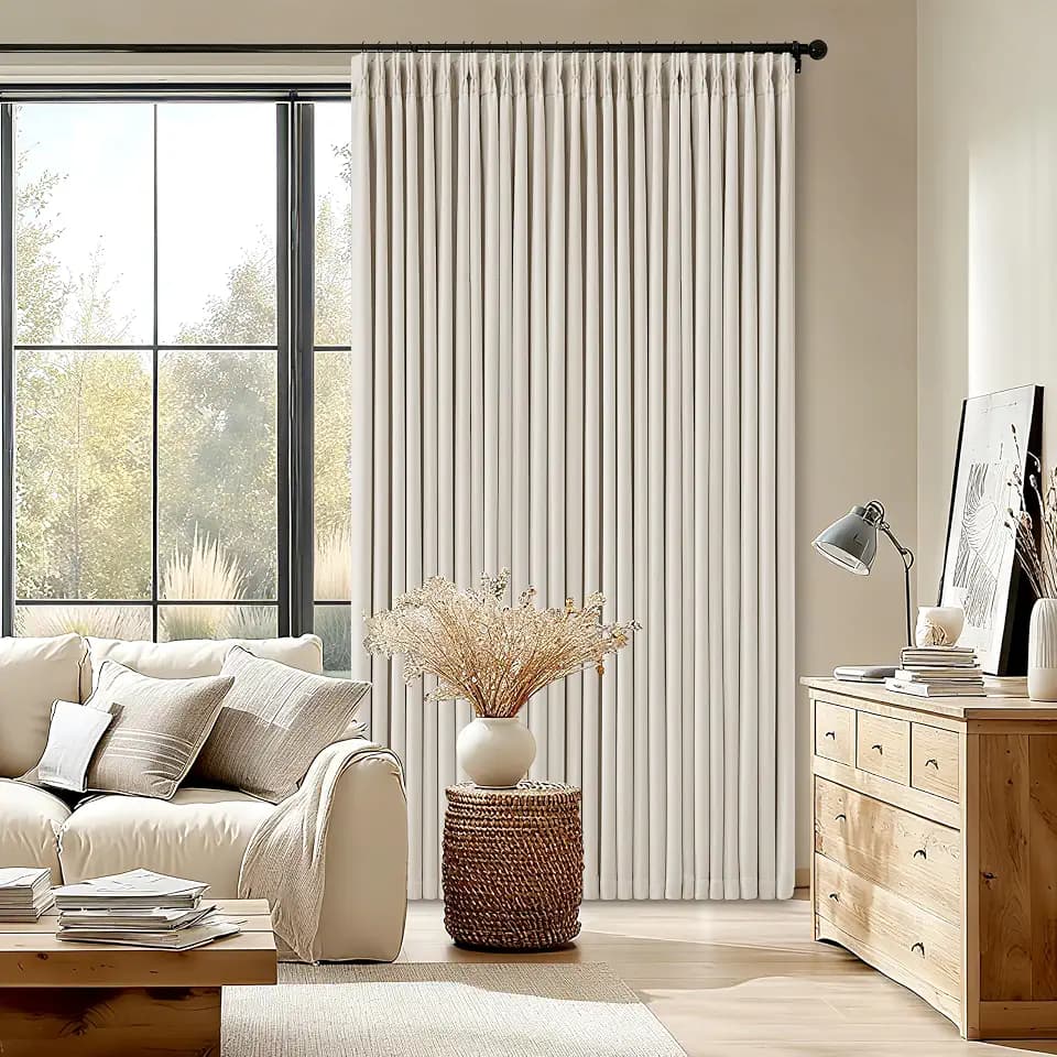 Natural Pinch Pleated Blackout 90 Inch Bedroom Curtain 70 Inch Wide 1 Panel