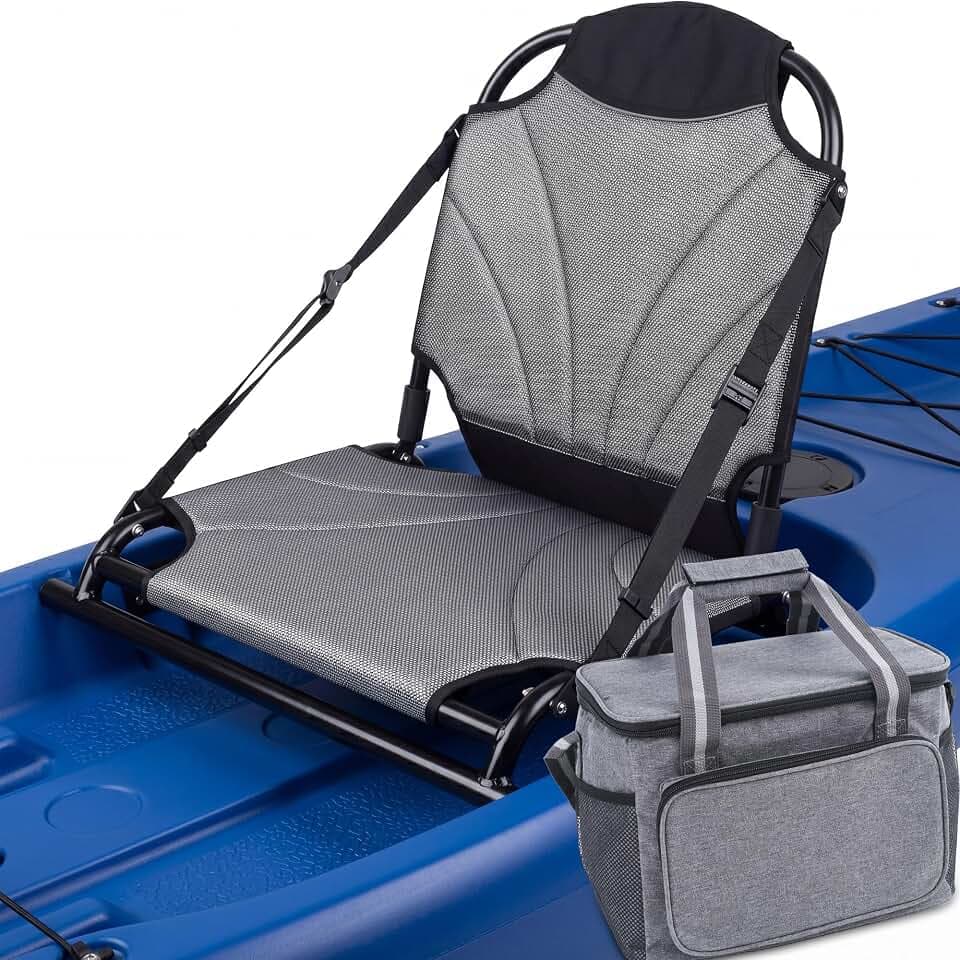Aluminum Frame Kayak Seat with 15l Cooler Bag, Kayak Seat with Back Support, Breathable Mesh Paddle Board Chair with Adjustable Straps for Sit-on-top Fishing Canoe Sup Boat, Comfortable & Stable