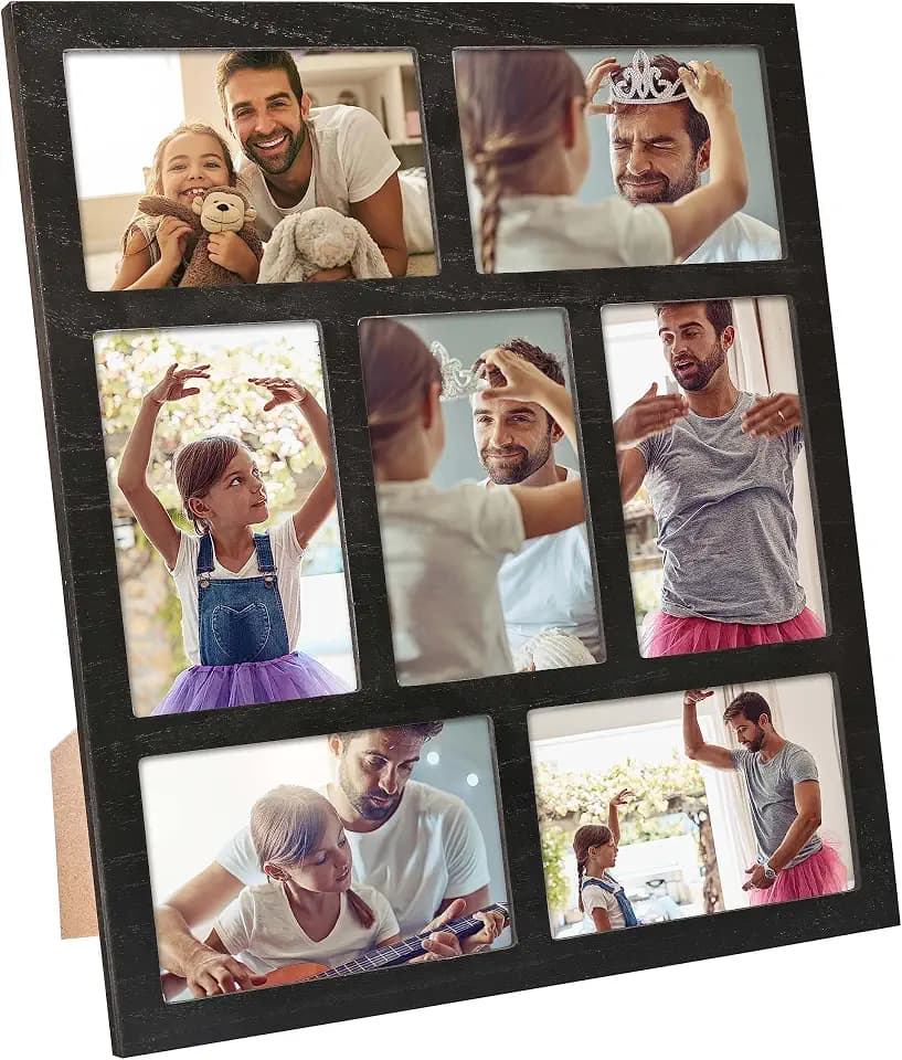 Picture Frame Collage Wall Decor, 4x6 Photos Display - 7 Openings (Black)