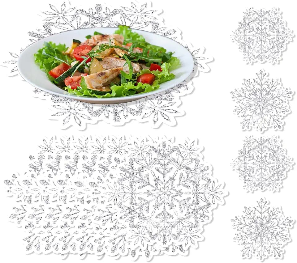 Snowflake Placemats White Paper Placemats Set, Disposable Winter Table Mat Snowflake Decorations for Winter Wonderland Party Supplies Table Setting Kitchen Home Table Decor(24 Pack)