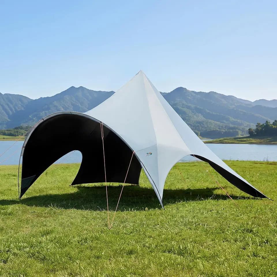 DMH OUTDOORS Blackout Camping Tarp w/Poles Camping Shade Canopy UPF 50+