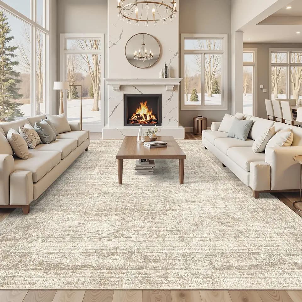Soalmost 12x15 Washable Area Rugs Soft Living Room Rug Abstract Beige