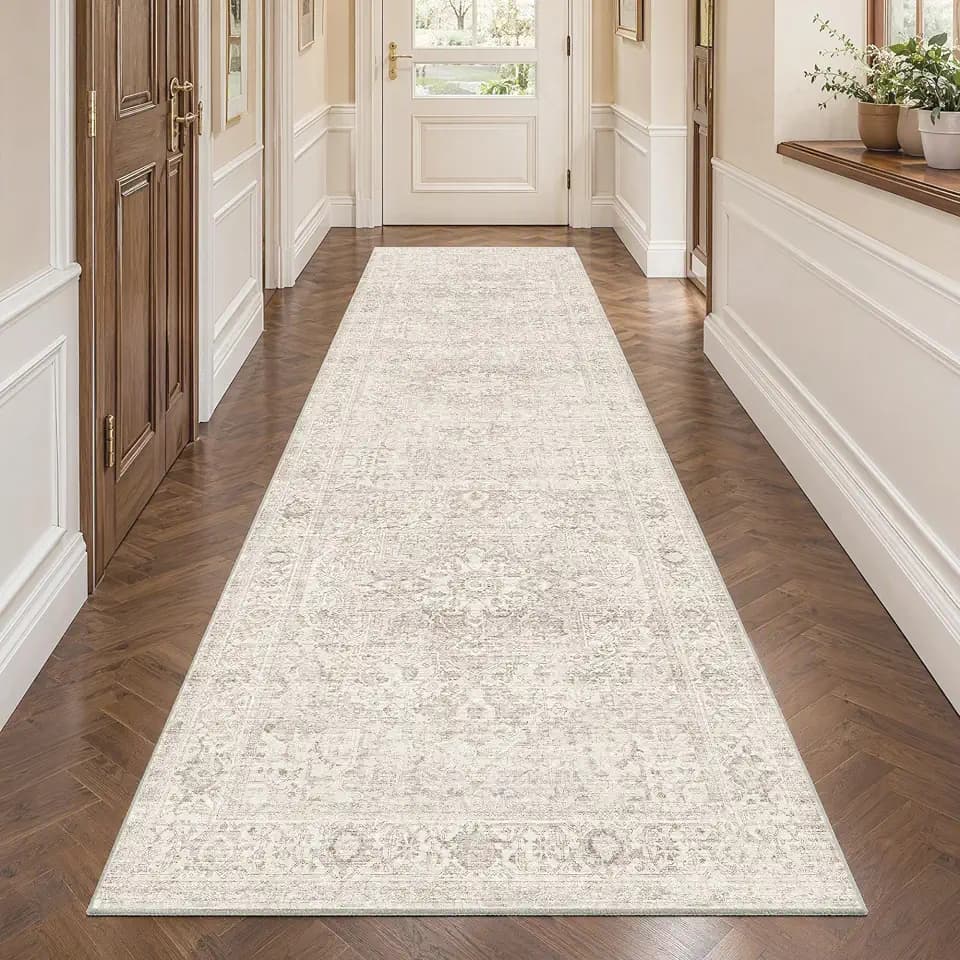 FMFUNCTEX 3x12 Hallway Runner Rug Washable Beige Neutral Oriental Vintage