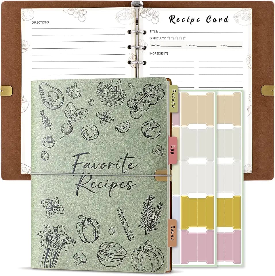 Blank Recipe Book Binder to Write in Your Own Recipes,Water Proof Leather Recipe Journal Notebook,Make your Own Favorite Cookbook(Sage Green)
