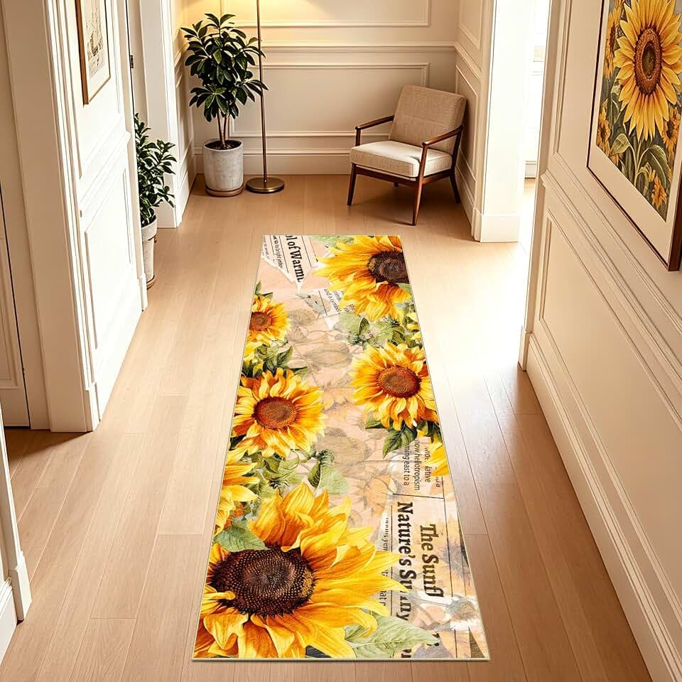 AooHHooA 2x6 Sunflower Runner Rug, Washable Hallway Runner Rug, Yellow