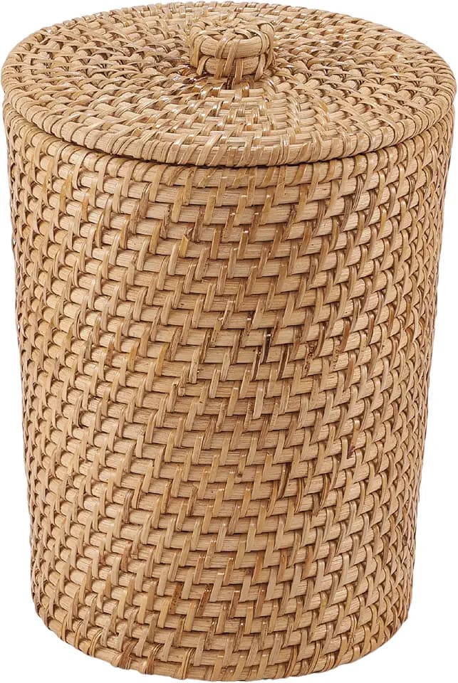 84ECO Wicker Trash Can with Liner and Lid - Rattan Trash Can - Wicker Waste Basket for Bathroom, Bedroom, Office - Rattan Waste Basket
