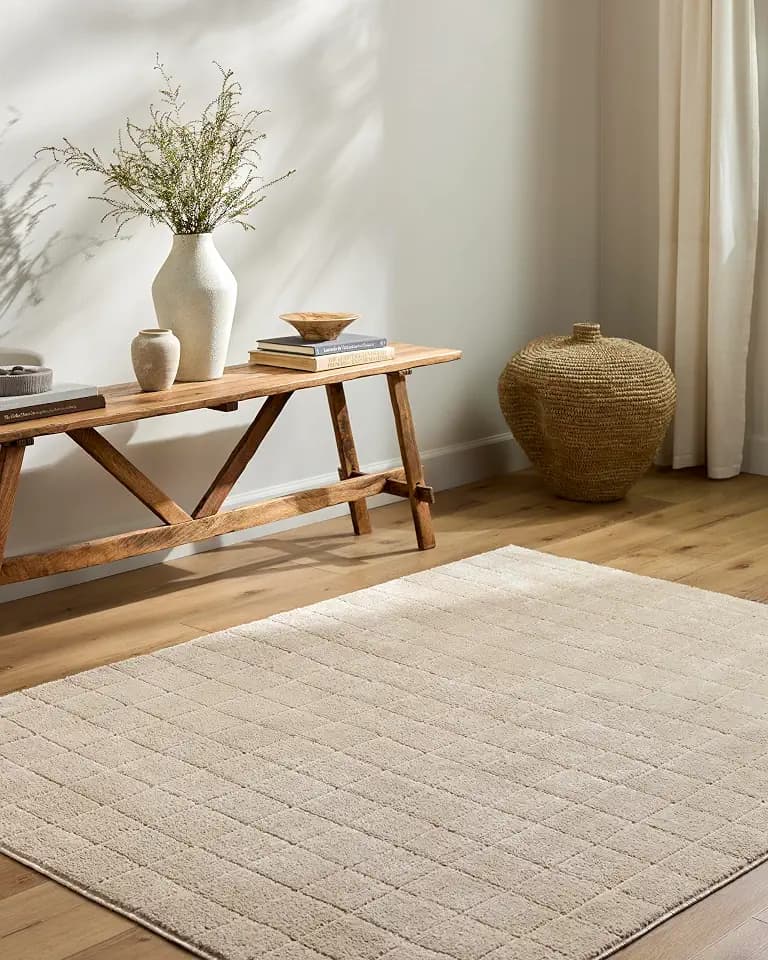 Livabliss x Our PNW Home Cascade Minimalist Grid Area Rug, 12' x 15', Light Beige