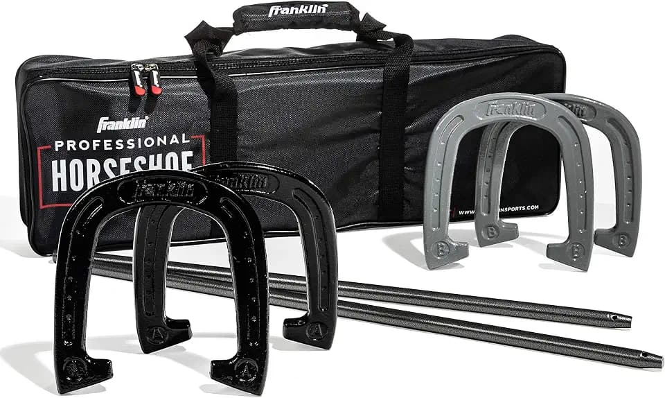 Franklin Sports Horseshoes Sets - Game Sets for Adults + Kids - Includes (4) Horseshoes and (2) Ground Stakes
