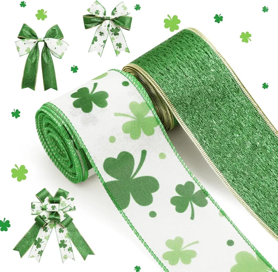 20 Yard St. Patrick's Day Shamrock Wired Edge Ribbon