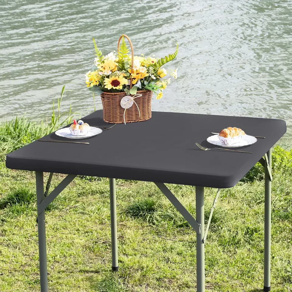 Card Table Covers Fitted Square Elastic Tablecloth, Grey 34x34 in