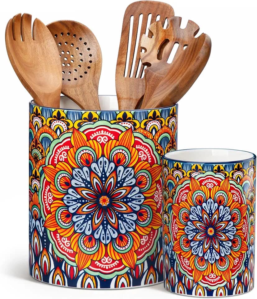 vancasso 7.3"+5.5" Utensil Holder, Porcelain Utensil Holder for Countertop