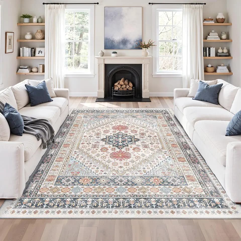 zesthome 7x9 Area Rugs for Living Room,Large Washable Rug,Blue Red