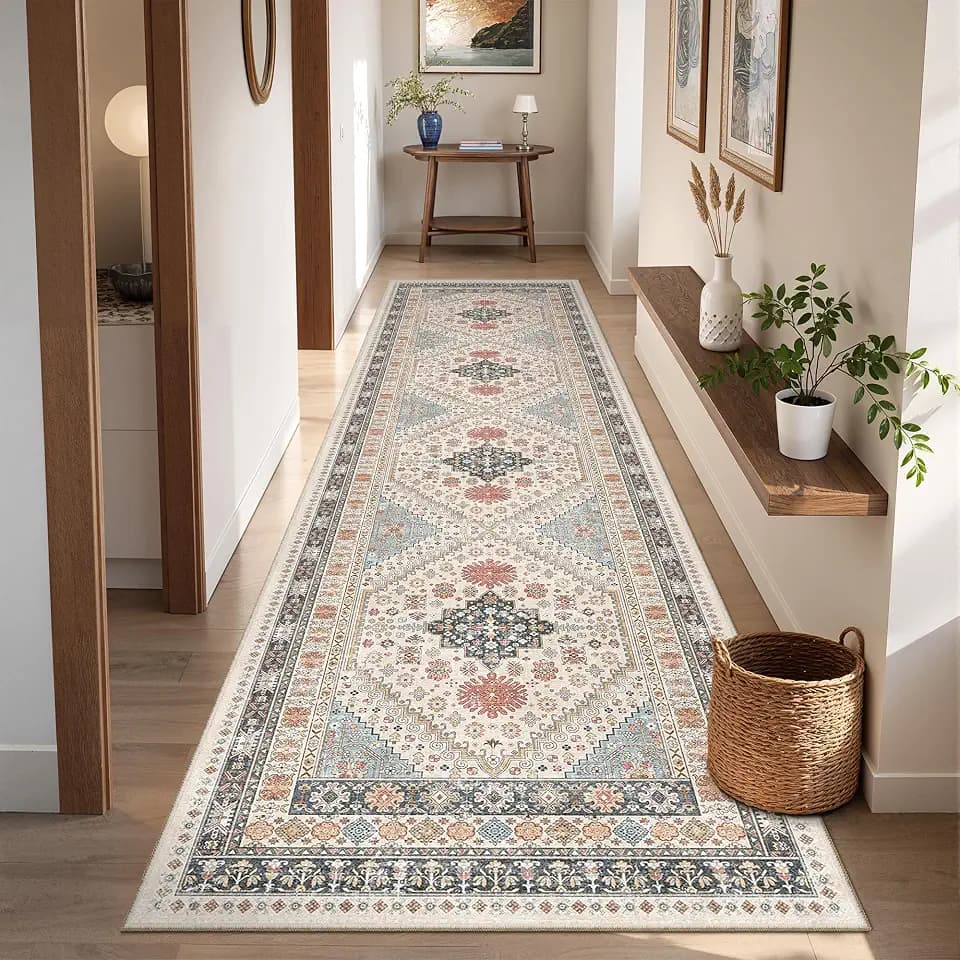 Runner Rug 2x8 Runners for Hallways Washable Rugs, Blue/Red/Multi