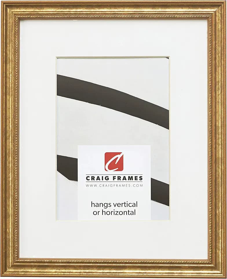 Craig Frames 24x36 Picture Frame Matted for 20x30 Photo, Gold, Ornate Style, 3/4 Inch Wide Solid Wood Moulding with Vintage Beaded Detail, Plexiglass and Backing Included, Wall Display Frame