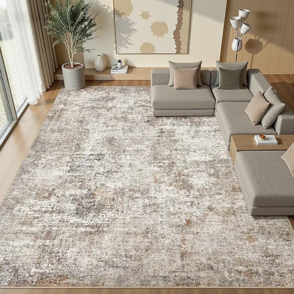10x14 Area Rugs for Living Room Washable Abstract Rug Brown/Grey