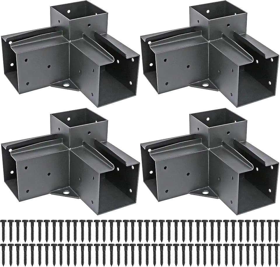 4PCS Pergola Brackets Stainless Steel 3-Way Right Angle Corner Pergola Bracket with Screws for 4x4 Inch(Actual: 3.5x3.5 Inch) Wood Beams,Pergola/Gazebo Kit