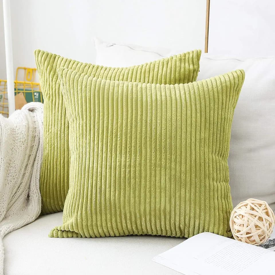 Home Brilliant Euro Sham 24x24 Pillow Covers Set of 2 Striped Corduroy Textured Velvet European Pillow Covers for Couch Holiday Decor, 60cm x 60cm, 24 x 24 inch, Grass Green